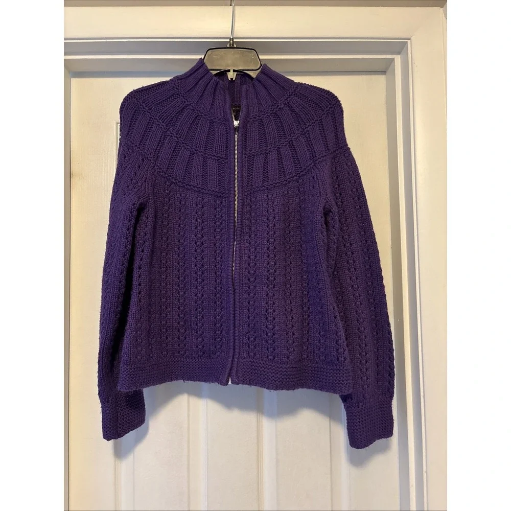 Talbots Womens Cardigan Sweater Medium Purple Twee‎ Crochet Knit Full Zip Fairy